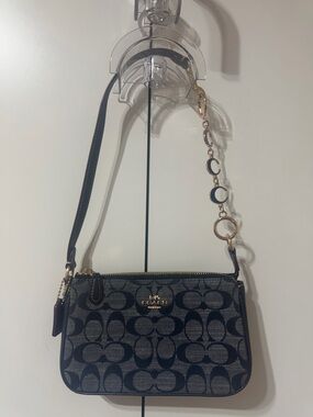 Coach Navy Signature Nolita 19 with Gold Chain
